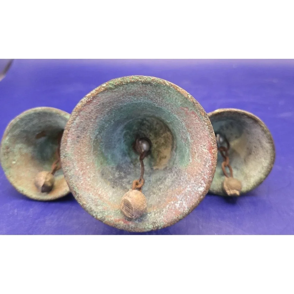 Bronze‎ Triple Bells Antique Patina  Mexi-Spanish Colonial Mission 1800's B#28